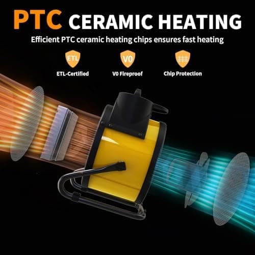 Buyplus Outdoor Heaters for Patio - 1500W Portable Garage Heater with 90°Adjustable Angle, Overheat Protection & 2S Fast Heating, Electric Space Heater for Patio, Garage, Bedroom, Office (Yellow)