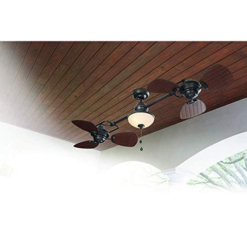 Harbor Breeze Twin Breeze Ii 74-in Oil-rubbed Bronze Outdoor Downrod Ceiling Fan