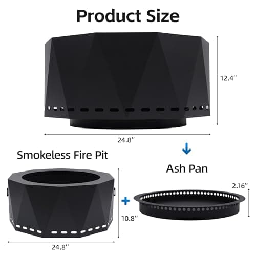 Smokeless Firepit Outdoor-25 Inch Large Smokeless Fire Pits for Outside with Handles, Portable Low Smoke Metal Wood Stove for Camping, Patio, Backyard, Garden, Picnic-XL