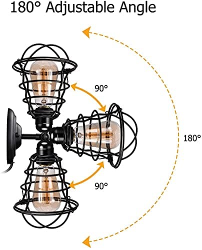 Asnxcju Industrial Wall Sconces Set of Two, Farmhouse Wall Sconce, Vintage Wire Cage Wall Lighting Sconce, Black Wall Lamp Fixture for Bedroom, Headboard, Porch