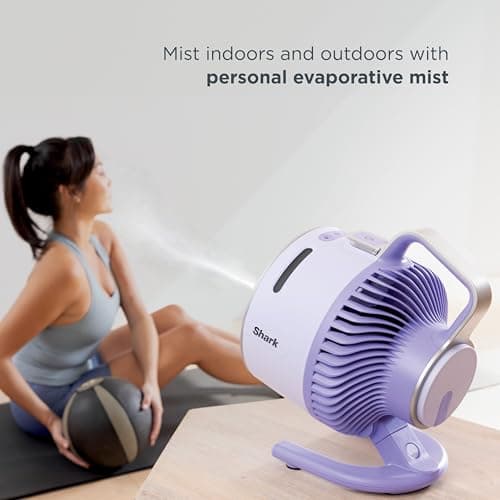 Shark FlexBreeze HydroGo Fan—Ultra-powerful portable fan with indoor + outdoor mist, Up to 70 feet of reach, corded & cordless, up to 12-hr. battery, 5 speeds, evaporative misting, Dove, FA052DV