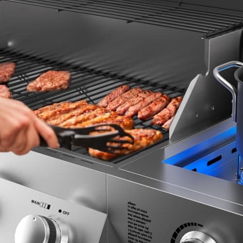 SKOK 4-Burner Propane Gas BBQ Grill with Side Burner & Porcelain-Enameled Cast Iron Grates,Stainless Steel Grill with 544 Sq. In. Grilling Area for Outdoor Cooking,58,000 BTU Output