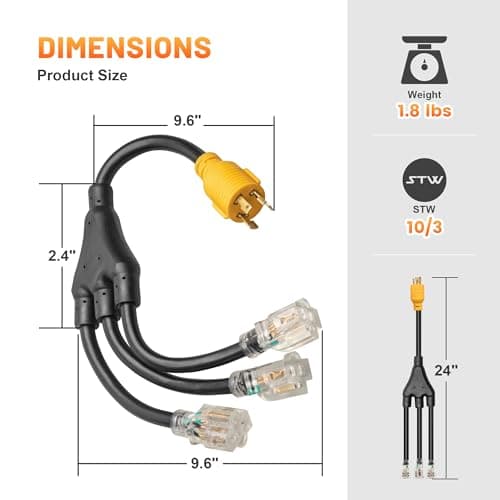 MECMO Shore Power NEMA L5-30P to 3X 5-15R/5-20R RV Generator Adapter Marine 30 Amp to 110 15 Amp Household Regular Connector, 30A 3 Prong Locking Generator Male L5-30P to 5-15R 5-20R 3-Way Female