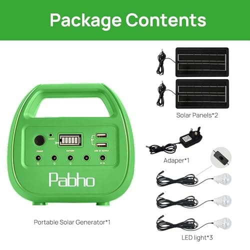Portable Power Station with Solar Panels Included, Solar Generator with 3 LED Bulbs, USB Ports for Camping, Fishing, Emergency, Home Blackout