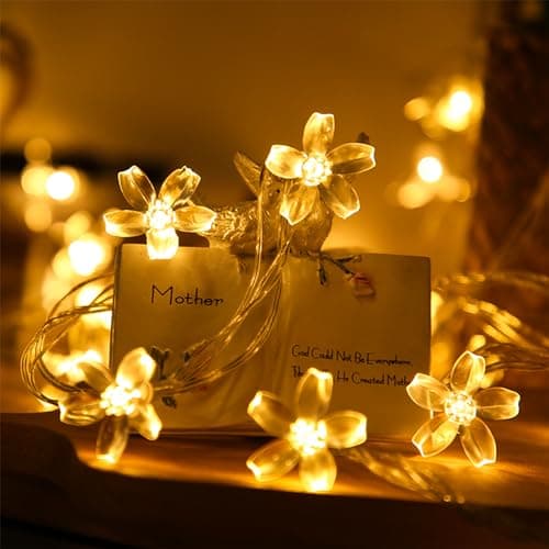 Fairy Flower String Lights Indoor Decorations, 33ft 100 LED Plug in Warm White Decorative Cute Cherry Blossom Floral Lamp for Tree Branch Vine Hanging, Christmas Garden Bedroom Wall Decor