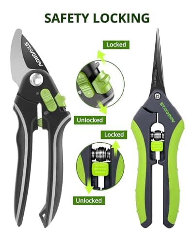 Pruning Shears for Gardening 2 Pack, 8.5" Bypass Garden Clippers and 6.5" Curved Garden Shears, Pruners with Super Sharp Stainless Steel Blades, Safety Lock, Gardening Gifts for Men Women