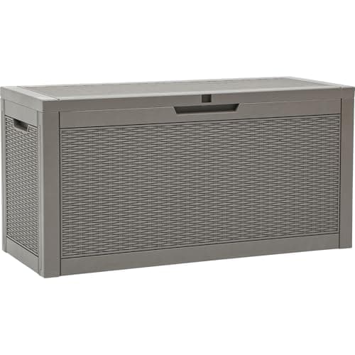 YITAHOME 60 Gallon Resin Deck Box, Weather Resistant Outdoor Rattan Storage Box, Lockable Indoor Outdoor Storage for Supplies and Essentials, Taupe
