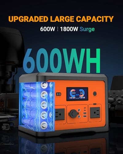 Portable Power Station 665.6Wh, Peak 1800W Solar Generator with UPS Battery Backup & Surge Protector, Portable Generator for Home Use, Camping, RV, CPAP, 10 Outlets with Bluetooth Speaker & LED Lights