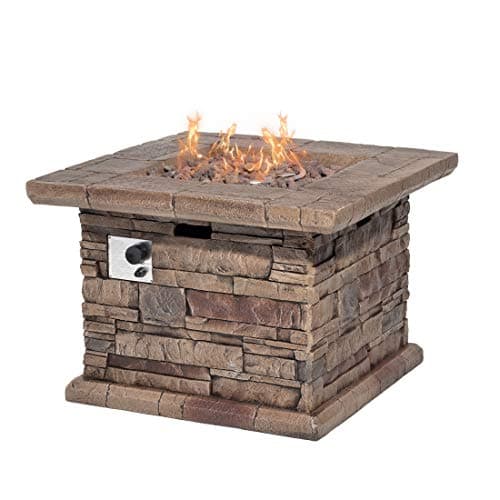 HOMPUS Outdoor Propane Fire Pit Table 32-inch Imitation Stone Square Concrete Propane Fire Pit with Lava Rocks and Rain Cover 50,000 BTU Gas Smokeless Fire Pits for Outside Patio,Garden, CSA Certified