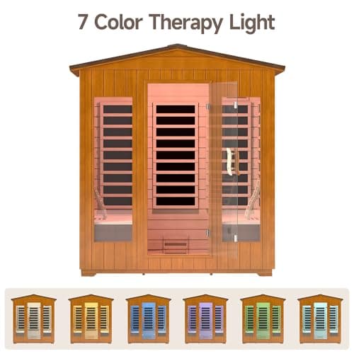 Real Relax Outdoor Infrared Sauna 4 Person for Home, Low EMF Far Infrared Sauna Spruce Wood Sauna with 10min Rapid preheating, Bluetooth, LCD Panel