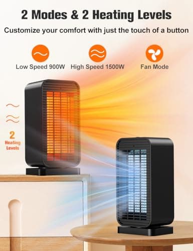 BALKO Space Heater, Portable Electric Heaters for Indoor Use with Thermostat, Fan Mode, Remote Control, Tip-over & Overheat Protection, 1500W PTC Ceramic Safety Heaters for Large Room/Office/Bedroom