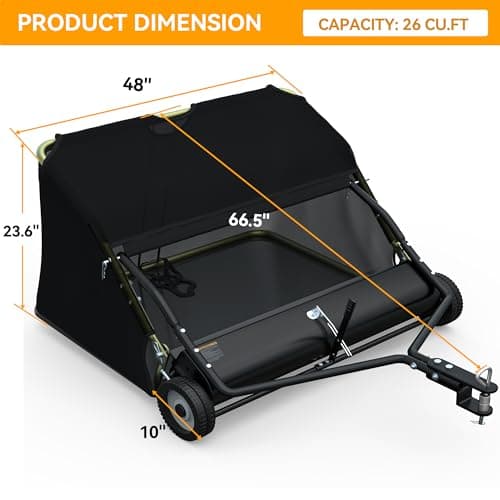 YINTATECH 48" Lawn Sweeper, Tow Behind Leaf Collector, Pine Needle, Pine Cone, Grass Sweeper,Black