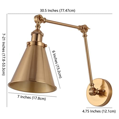 JONATHAN Y JYL7461A Rover 7" Farmhouse Industrial Adjustable Arm Metal LED Wall Sconce Rustic Bohemian 2700K LED 4W Bulb for Entryway Lobby Kitchen Bathroom Bedroom Living Room Hallway, Brass Gold