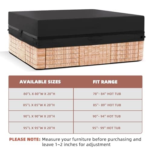 Outdoor Hot Tub Cover, 85×85 Inch Heavy Duty SPA Cover Waterproof, Hot Tub Protector Cover Replacement Weatherproof Protection Cap