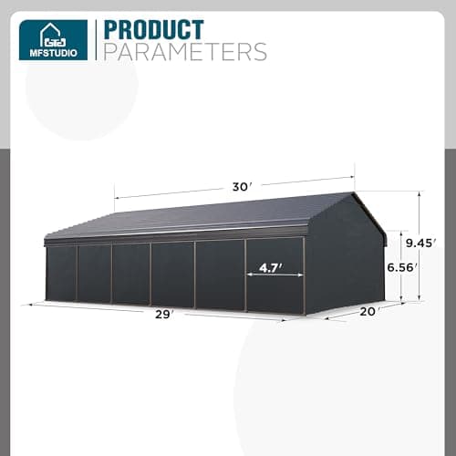 MFSTUDIO Carport 20x30 ft, Outdoor Heavy Duty Carports with Sidewalls, Metal Shed Canopy Shelters Garage Shelter Shade Car Ports with Galvanized Roof for 3 Cars, Truck and Boats