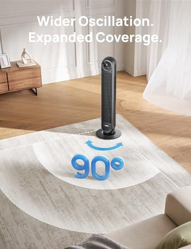 Dreo Tower Fan for Bedroom, 25ft/s Velocity 28dB Quiet Floor Fan, 90° Oscillating Fans for Indoors with 4 Speeds, 4 Modes, 8H Timer, Bladeless Standing Fan, Black, Nomad One (DR-HTF007)