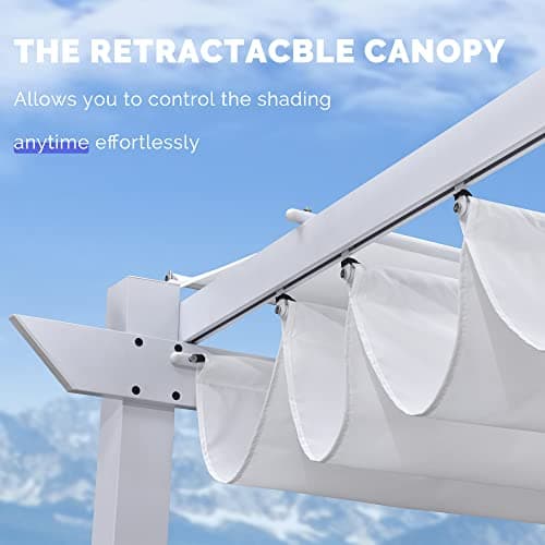 PURPLE LEAF 10' x 13' Outdoor Aluminum Pergola White Heavy-Duty Retractable Pergola Patio Metal with Double Sun Shade Canopy for Gardens Deck Backyard, White