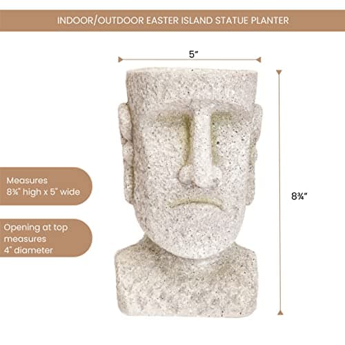 Bits and Pieces - Easter Island Head Statue Planter - Large Garden Decorations - Polyresin Sculpture - Indoor/Outdoor Moai Statue Planter - Moai Head Urn for Plants - 8.75" Tall