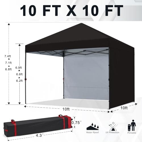COOSHADE Pop Up Canopy Tent 10x10 with 2 Sidewalls, Outdoor Shade Instant Canopy Tents(Black)