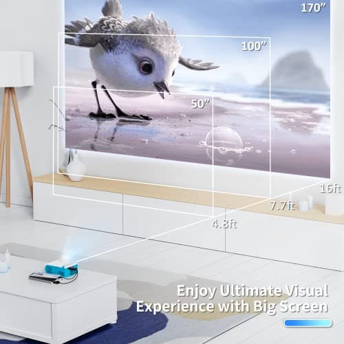 Nasin Mini Projector, 1080P Supported Portable Movie Projector, Home Theater and Outdoor Use, Compatible with IOS, Android, Tablet, Laptop, TV Stick, Type C, USB & HDMI, Bluetooth Proyector