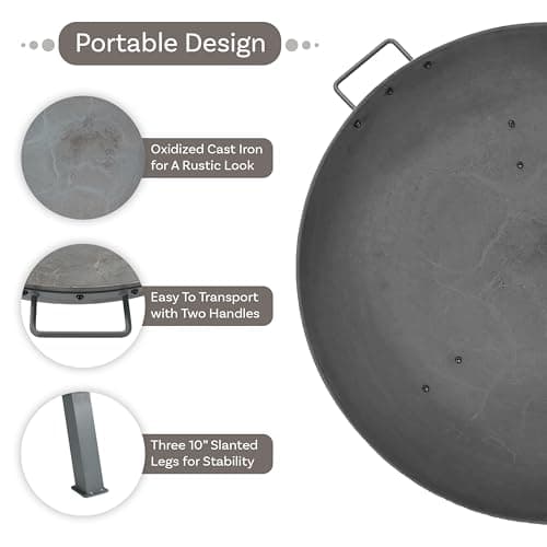 Sunnydaze 34-Inch Cast Iron Heavy-Duty Fire Pit for Outside - Wood-Burning Outdoor Fire Pit Bowl with Handles - Steel Finish