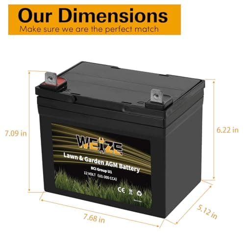 WEIZE Lawn Garden AGM Battery, 12V 300CCA BCI Group U1 SLA Starting Battery for Lawn, Tractors and Mowers, Compatible with John Deere, Toro, Cub Cadet, and Craftsman