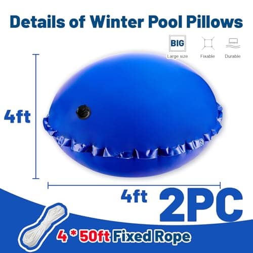 Pool Pillows for Above Ground Pools 4x4 FT Pool Pillow for Winterizing with Boston Valve 0.4mm PVC Air Pillow for Above Ground Pool Winter Swimming Pool Closing Kits with 50ft Rope (2 PCS)