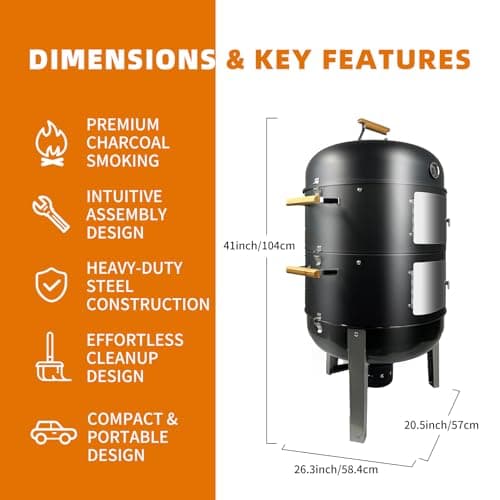 Realcook Vertical Charcoal Smoker Grills: Premium 20.5 Inch BBQ Meat Smokers - Barbecue Charcoal Grill Smoker Combo for Outdoor Cooking Patio Backyard Picnic Party Grilling