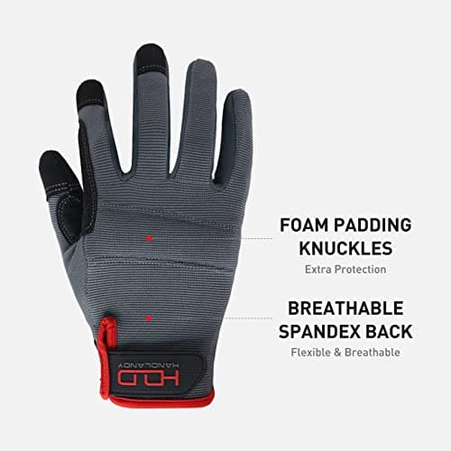 HANDLANDY Work Gloves for Men & Women, Utility Mechanic Working Gloves Touch Screen, Flexible Yard Work Gloves