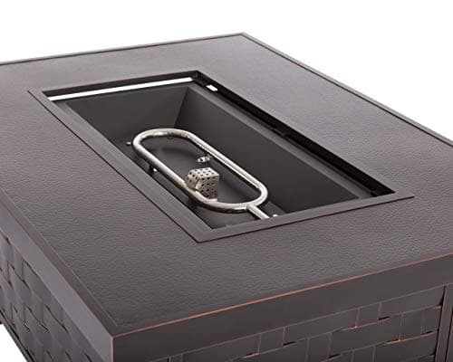 Fire Sense 62745 Armstrong Basketweave Aluminum Convertible Gas Fire Pit Table 55000 BTU Multi-Functional Outdoor Firepit with Fire Bowl Lid, Nylon Cover Clear Fire Glass Bronze Finish - Rectangular
