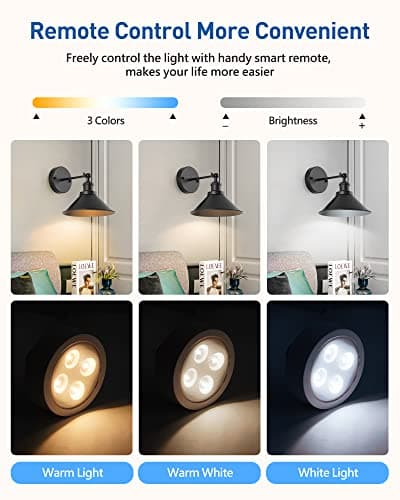 Black Vintage Wireless Battery Operated Wall Sconces, Industrial Cordless Battery Powered Led Wall Lights Set of 2, Wall Lamp Fixture Indoor with Remote Control for Bedroom Farmhouse Gallery
