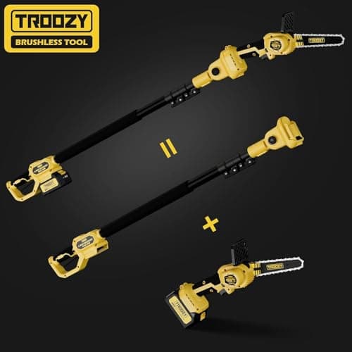 Cordless Pole Saw & Mini Chainsaw 2-IN-1, 21V 3Ah Battery Powered 6 Inch Brushless Electric Rotatable Pole Saw, 15-Foot Max Reach & Multi-Angle for Tree Branches Pruning, Wood Cutting