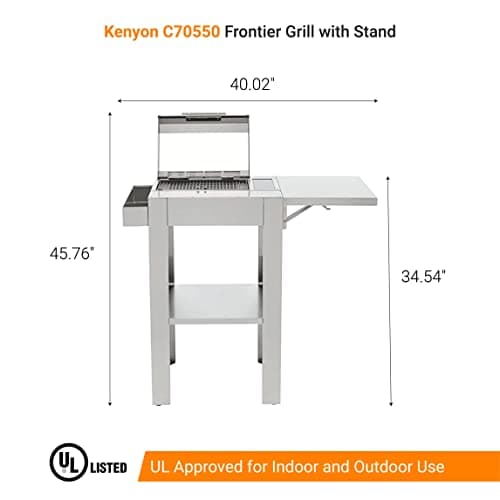 KENYON Frontier IntelliKEN Touch Control Electric Grill with Stand, Single Burner Freestanding Grill, UL Approved For Indoor and Outdoor Use, Coated Drip Tray, Auto Shut Off Timer, 120V