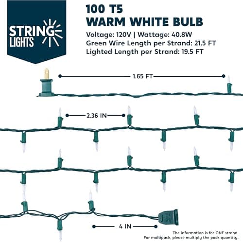 Joiedomi Clear Christmas String Lights Indoor,100 Count Mini Warm White Fairy Light,21.5FT Lighting Decor for Patio Dorm Classroom Bedroom Holiday Wedding Party Garland Birthday Festival,Green Wire