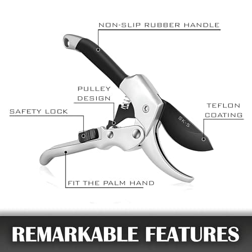 Ratchet Pruning Shears for Gardening Heavy Duty SK5 Japanese Steel Titanium coated Blades 3X Easier Cutting Ideal for Weak Hands & Arthritis. Anvil Pruner, Secateurs, Hedge Shears, Best Garden Gifts