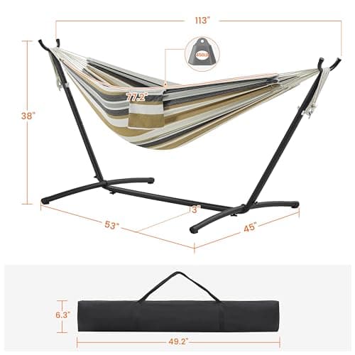 Yaheetech Double Hammock w/Stand, 2-People Hammock & Stand Set w/Storage Bag & Carrying Bag, Outdoor/Indoor Heavy-Duty Portable Hammock, 450LB Capacity - Desert Stripe