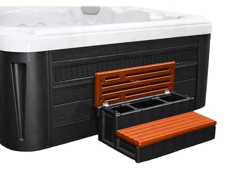 Confer Plastics Two Tier 36" Wide Storage Hot Tub Step: Durable, Multi-Functional, Non-Skid Spa Steps, Easy Installation, Sturdy, Long Lasting Upgrade to Your Space. Proudly Made in USA. - Redwood