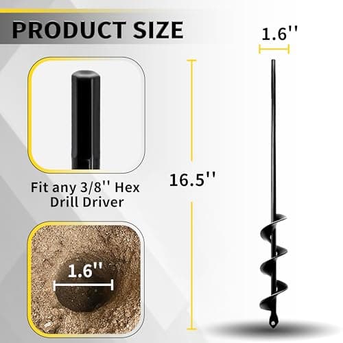 Auger Drill Bit for Planting - 1.6" x 16.5" Plant Auger for Cordless Drill - Bulb Planter Tool for Bulbs Planting&Holes Digging - 3/8" Hex Drive Drill