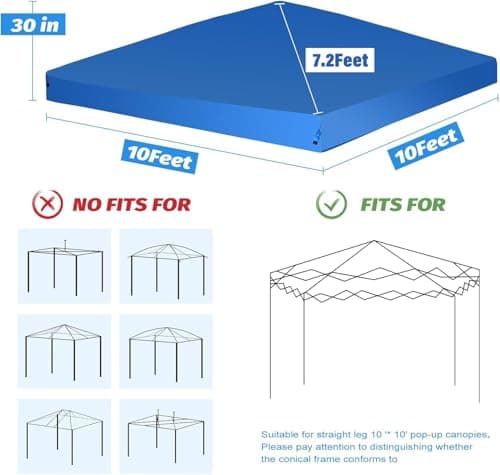 10x10FT Replacement Canopy Cover Top,Oxford Cloth Material UV Resistant Waterproof Canopy Tent Cover for Garden Patio Picnic (TOP ONLY)-Blue