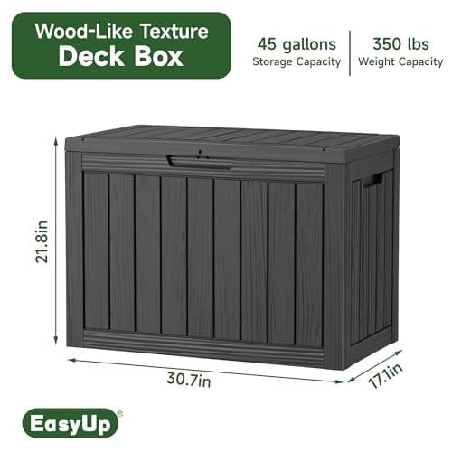 45 Gallon Outdoor Storage Box, Resin Waterproof UV-Resistant Deck Box, Reinforced Stability for Patio, Garden, and Poolside, Striped Black