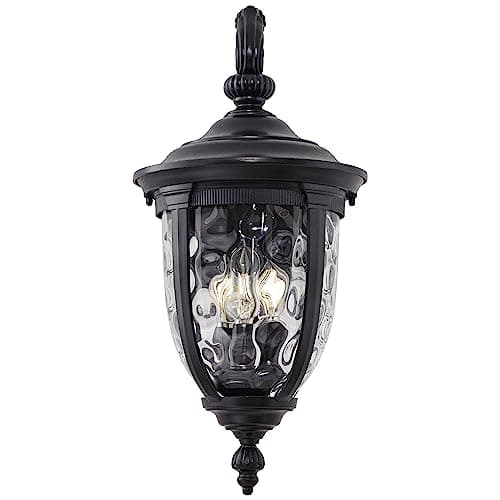 John Timberland Bellagio European Outdoor Wall Light Fixture Textured Black Metal 20 1/2" Hammered Glass Decor for Exterior House Porch Patio Outside Deck Garage Yard Front Door Garden Home