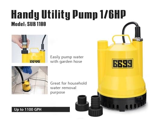1/6HP Portable Utility Pump Submersible Small Backup Sump Pump Draining pump to Remove Water from Flooding House Basement Pool Tankless Heater Flushing Pump with 10-Foot Cord SUB 1100