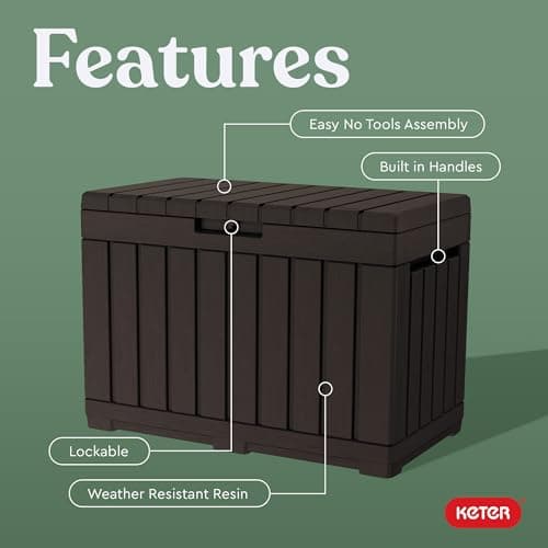 Keter Kentwood 50 Gallon Resin Deck Box-Organization and Storage for Patio Cushions, Throw Pillows and Garden Tools, Brown