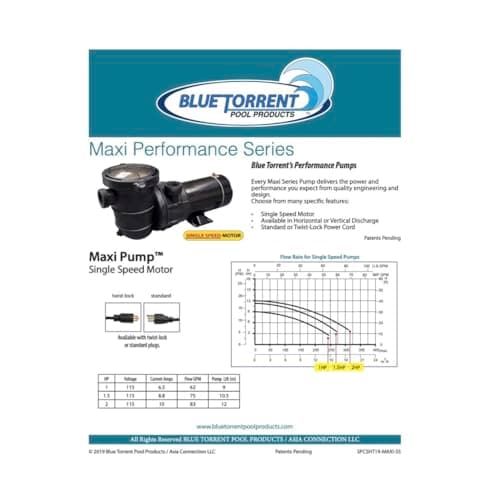 Single 1.5HP Speed Dual Port Flow Force Replacement Pump for Above Ground Pools With On/Off Switch