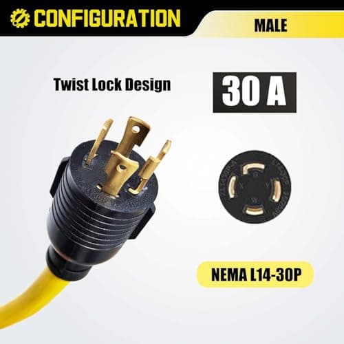 4 Prong Twist Lock to 3 Prong 30 Amp RV Generator Adapter Cord, NEMA L14-30P to TT-30R Adapter for Trailer Camper