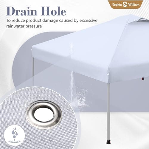 Canopy Tent Pop Up 10x10 ft, Outdoor Patio Portable Commercial Canopies Shelter Heavy Duty Straight Legs with Roller Bag, 8 Stakes, 4 Guy Ropes, UPF50+, White, Sophia & William