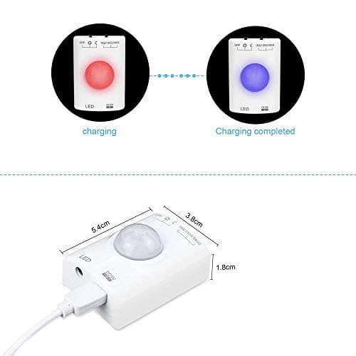 LUXJET 1M Rechargeable Motion Sensor Wardrobe Light, Flexible LED Strip with 30LED, PIR and Light Sensor, Warmwhite Night Light for Wall Closet Cabinet (1mr)