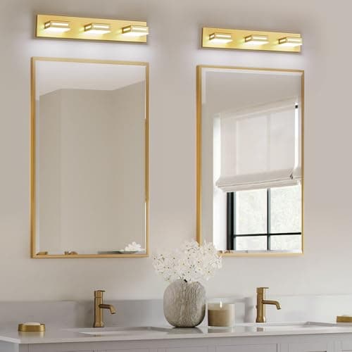 LED Modern Bathroom Vanity Light Fixtures (3-Light, 24-Inch), Acrylic Gold Bathroom Wall Lighting Fixtures Over Mirror (Cool White 6000K) with Rotatable Vanity Lights Heads
