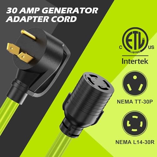 30 Amp to 4 Prong Generator Adapter Cord, Generator Transfer Switch Adapter Cord, NEMA TT-30P Male to L14-30R Female, Generator to House Adapter Cord, 30 Amp 10 Gauge STW