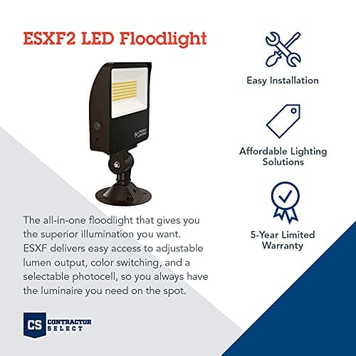 Lithonia Lighting Outdoor LED Floodlight, Adjustable Lumen Output, 3000K/4000K/5000K Switchable Color Temperature, Knuckle or Yoke Mount, Bronze (ESXF2 ALO SWW2 KY DDB M2)